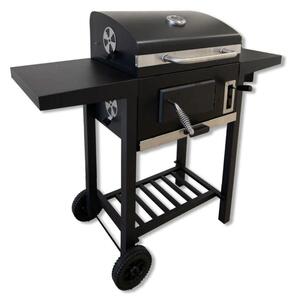 Barbecue a carbonella con ruote e doppio ripiano laterale, griglia