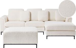 BELIANI Divano angolare bianco bouclè imbottito lato sinistro a L moderno con tabouret cuscini decorativi soggiorno