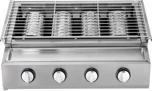 Barbecue a gas portatile - GB-04A Barbecue da tavolo a 4 fuochi - Acciaio inossidabile - Piastra Vetroceramica a infrarossi - Propano/GPL a bassa pressione - Superficie di cottura 55,8×23,2 cm - 58×40×20 cm