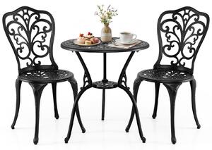 Set da balcone KOMFOTTEU, composto da 3 pezzi, resistente alle intemperie, con tavolo e sedie in alluminio pressofuso e foro per ombrellone, ideale per cortili, giardini e balconi