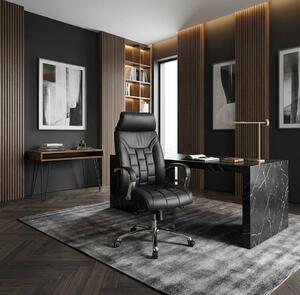 Sedia da ufficio in vera pelle nera, fino a 120 kg, sedia da scrivania con funzione basculante, poltrona da ufficio per dirigenti, con braccioli, sedia girevole, taglia X-XL