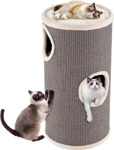 GOPLUS tiragraffi a 3 livelli, barile per gatti da 70 cm con 3 grotte, letto in peluche, superficie per sdraiarsi, tiragraffi per gatti di piccola e media taglia, Ø 36 cm (grigio)