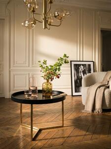 Tavolino JESI 58,5x42x58,5 cm Nero / Oro Tavolino da salotto in metallo rotondo, tavolino da salotto moderno in stile retrò, tavolino da salotto con struttura in metallo, tavolino rotondo con piano in legno