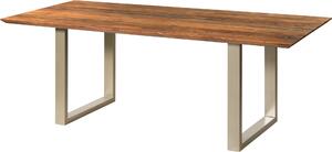 MASSIVMOEBEL24 | Tavolo da pranzo in legno di acacia e resina epossidica nera 200x100x76 laccato natur / gambe a U argento matt EPOXY