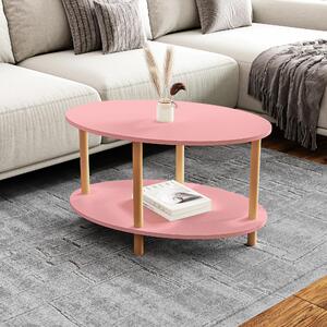 Tavolino 'Højreby' ovale con gambe in faggio 70 x 44 x 43 cm rosa