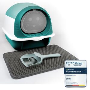 LINUMA® Lettaia per gatti con coperchio rimovibile - Lettaia con tappetino per lettiera, paletta e filtro al carbone attivo - Lettaia per gatti - Verde