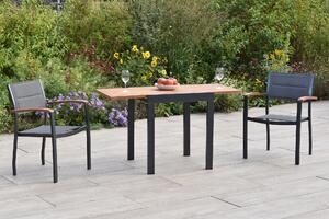 Set di mobili da giardino Merxx Paxos, 3 pezzi, 2 poltrone impilabili, tavolo allungabile da balcone 65 (130) x 65 cm - Alluminio/Acacia/Tessuto