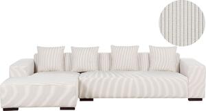 BELIANI Divano angolare a destra in velluto a coste bianco panna arredamento moderno cuscini decorativi