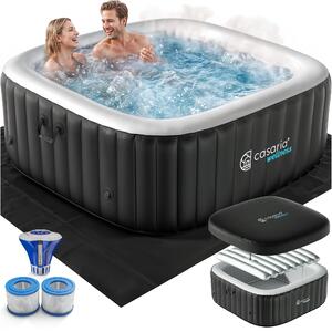 CASARIA Piscina Idromassaggio Gonfiabile Quadrata 165x165cm 4 Persone Vasca SPA Esterna Interna Quadrata 100 Getti Protezione Antigelo con Filtro Accessori
