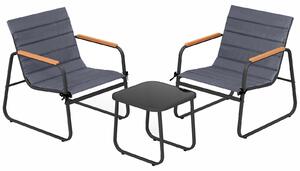 Set di mobili da balcone KOMFOTTEU, composto da 3 pezzi: 2 sedie e un tavolo. Set di mobili da giardino con cuscini removibili, schienale inclinato, piano in vetro e struttura in metallo. Piccolo set di sedute per terrazza e balcone, colore grigio