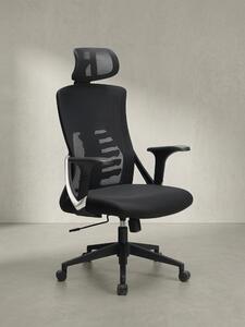 Sedia girevole ergonomica per ufficio con rivestimento in rete | sedia da scrivania con supporto lombare e poggiatesta | sedia girevole XL per 8 ore di lavoro in ufficio | moderna e regolabile in altezza | nera | ASTRA di Kadima Design
