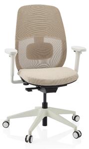 Hjh OFFICE Sedia professionale per ufficio Skandis Sedia da scrivania ergonomica con braccioli (regolabile in altezza) in tessuto / rete Beige Sedia girevole per ufficio, casa