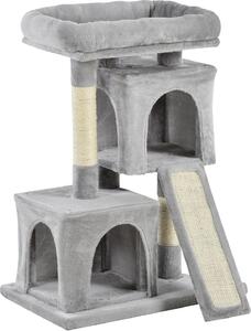 AllMyPets Tiragraffi per Gatti Albero Tiragraffi con Pali in Sisal Lettino e 2 Casette 59x39x83 cm colore Grigio - 86GY-D30