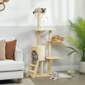 AllMyPets Tiragraffi per Gatti con Casetta, Trespolo, Piattaforme e 4 Topolini Appesi 60x35x134 cm colore Beige