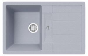 Lavello da cucina Luis, lavello integrato, lavello in granito, vasca singola, 78x50 cm, grigio chiaro, finitura croma
