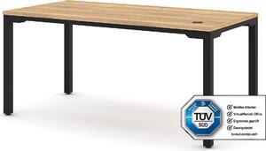 Scrivania regolabile in altezza ASSMANN Piacetta Oak Natura Black, 160x80cm, funzione memoria, motorizzazione a 4 pieghe