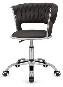 Sedia girevole in velluto nero - sedia da scrivania con schienale intrecciato, base cromata, design moderno per ufficio