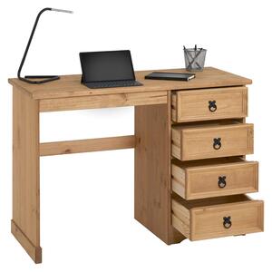 Scrivania SALSA in stile messicano, elegante scrivania per computer in pino massiccio, scrivania da ufficio con cassetti, trattata con mordente e cerata