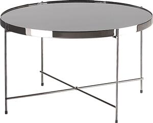 Tavolino BELIANI piano in vetro temperato nero gambe in metallo argentato rotondo glam lucido
