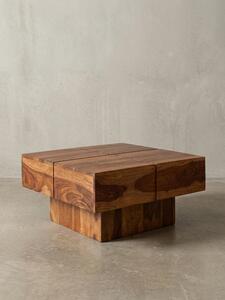 Tavolino quadrato in legno massello di sheesham, moderno motivo scanalato. 58x58x30 cm | Kadima Design