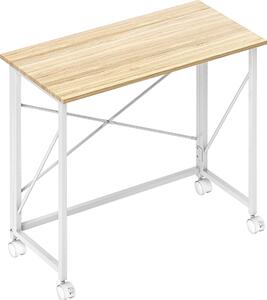 Scrivania Pieghevole Salvaspazio 80x40x75 cm con 4 Ruote e Freno Piano in Legno