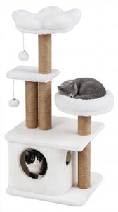 KOMFOTTEU, tiragraffi per gatti, 96 cm, con piattaforma a forma di fiore, cuccia, lettino, tiragraffi con 3 pali da graffio, 2 palline di peluche, torre per gatti multistrato, adatta a gatti di grandi e piccole dimensioni, colore grigio chiaro