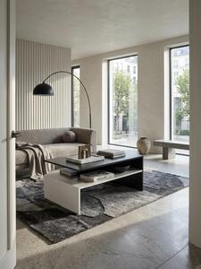 Tavolino da salotto 90 x 43 x 60 cm con ripiano in legno nero/bianco, tavolino da salotto di design in due pezzi con spazio contenitivo, tavolino da divano angolare moderno, tavolino da salotto grande e alto