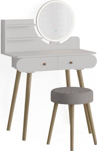 Tavolo da toeletta Vicco Edda Bianco 80 cm con specchio LED e sgabello, Model 39608