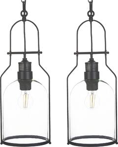 BELIANI Set di 2 lampade a sospensione struttura in metallo nero 166 cm paralume in vetro trasparente plafoniera stile retrò