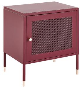 BELIANI Comodino rosso scuro in metallo struttura in acciaio rete metallica con ante design industriale camera da letto stoccaggio