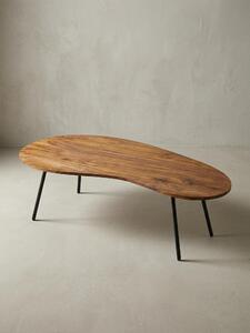 Tavolino di design WL5.617 122x36x63 cm in legno di sheesham con gambe in metallo nero, tavolino a forma di rene in legno massello, tavolino in legno con gambe in metallo, tavolino moderno in legno massello, tavolino piatto moderno