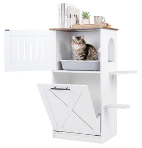 KOMFOTTEU, mobile per gatti da 115 cm, armadio per gatti con lettiera nascosta, tappetino in sisal per graffiare e piattaforme per saltare, scomparto pieghevole con porta, mobili per gatti per la casa, colore bianco, dimensioni 84 x 45 x 115 cm