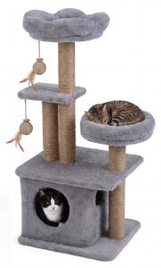 KOMFOTTEU, tiragraffi per gatti, 96 cm, con piattaforma a forma di fiore, cuccia, lettino, tiragraffi con 3 pali da graffio, 2 palline di peluche, torre per gatti multistrato, adatta a gatti di grandi e piccole dimensioni, colore grigio chiaro