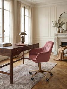 Sedia da scrivania in velluto rosa, sedia girevole di design con schienale, sedia da lavoro 120 kg regolabile in altezza, sedia a guscio con rotelle, sedia girevole