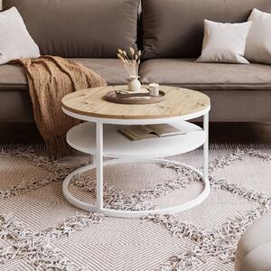 CIRI SLIM tavolino rotondo con ripiano, bianco / rovere Artisan