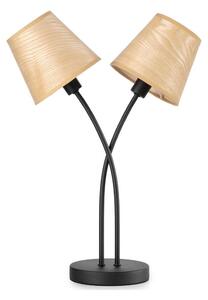 ASIA LAMPADA DA TAVOLO 2 LUCI IN METALLO NERO CON PARALUMI EFFETTO LEGNO LAMPADINE ATTACCO E14