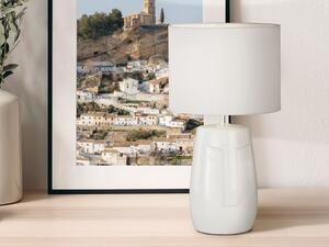 Lampada da tavolo dal design insolito con base in Vetroceramica e paralume in tessuto bianco, altezza 36,5 cm