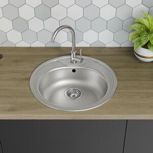 [Lavello in acciaio inox Ø 51 cm + rubinetto] Lavello da cucina di alta qualità, montabile su entrambi i lati Lavello rotondo da incasso in acciaio inox Lavello in acciaio inox per basi da 45 cm incl. set di sifoni