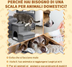 PawHut Scaletta per Cani e Gatti 10kg max a 3 Gradini con Casetta per Cani e Spazio Portaoggetti a Scomparsa, 73.5x33x40.5 cm, Grigio
