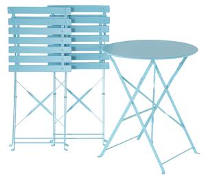 Set da Esterno 3 pezzi Tavolino e 2 Sedile Pieghevoli in Metallo Blu Beliani