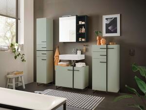 Mobili da bagno MESSINA corpo verde canna, mobile alto, mobile specchio, lavagna, Wbu, set 1