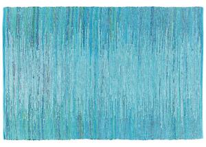 Tappeto tappetino Rag Blu Turchese Strisce Cotone 140 x 200 cm Rettangolare Tessuto a Mano Beliani