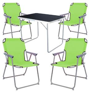 Set da campeggio composto da: tavolo da campeggio + 4 sedie pieghevoli da campeggio, colore verde lime