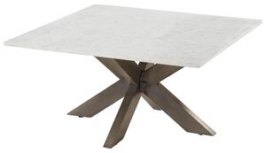 MASSIVMOEBEL24 | Tavolino da salotto in marmo bianco - gambe incrociate in ferro colore ottone antico 137x137 BARCELONA #306