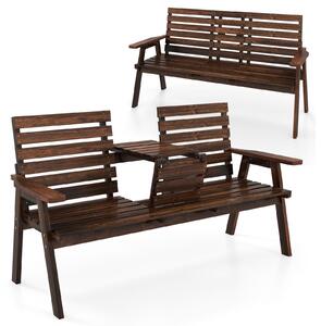 Panca da giardino COSTWAY con tavolino pieghevole, set di mobili da giardino per 2-3 persone, panca in legno con capacità di carico fino a 300 kg, dimensioni: 165x60x88 cm