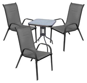 Set da balcone Bistro da 4 pezzi: tavolo + 3 sedie impilabili