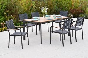 Set di mobili da giardino Merxx Paliano, 7 pezzi, 6 sedie impilabili, tavolo 156 x 90 cm - acciaio/plastica