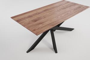 Tavolo da pranzo ELLEN 160x80 cm, impiallacciato in noce laccato, con struttura a croce nera: noce