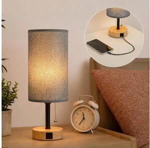 Brilagi - Lampada da tavolo con porta USB TABLON 1xE27/25W/230V rovere/nero/grigio