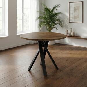 Tavolo da pranzo rotondo, 90 cm, piano laminato, 1,8 cm, struttura in metallo nero a forma di X, tavolo da cucina, altezza 76 cm